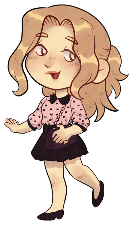 A cute girl with a purse.