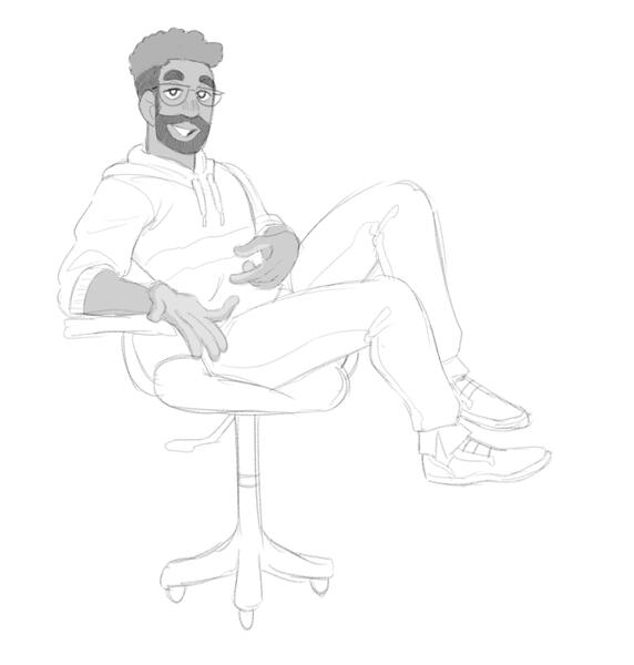 A handsome man in an office chair.